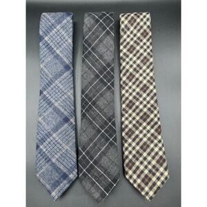 3 Vtg True Forum Mens Plaid Wool Blend Neck Ties Hand Made Black Brown Gray Blue